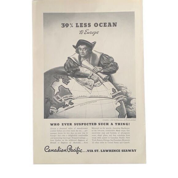 Vintage 1935 Canadian Pacific Less Ocean to Europe Ad Advertisement - Picture 1 of 2